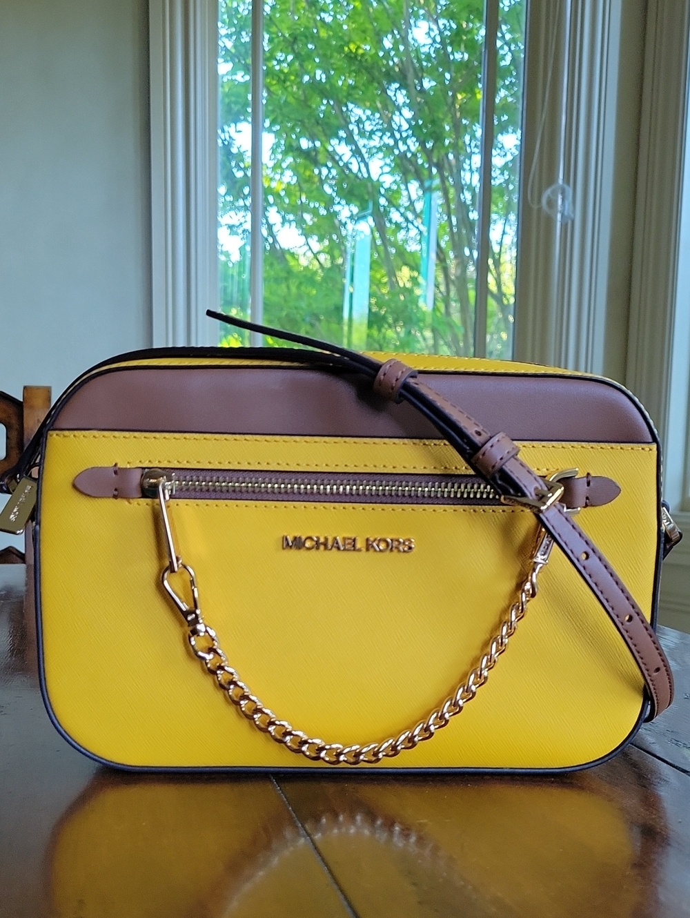 Michael Kors Yellow and Brown Crossbody Bag